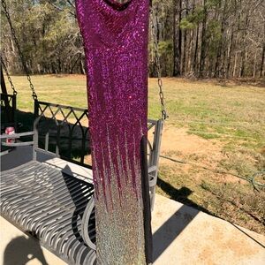 Sparkling Purple and Gold Ombre City Triangles Sequin Dress Size 5